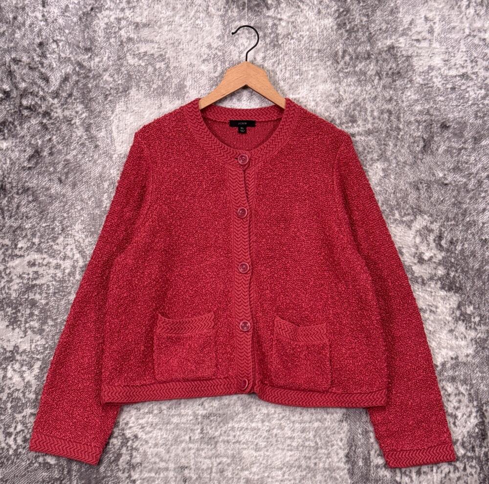 J Crew Sweater XL Womens Tweedy Textured Button Cardigan In Pink